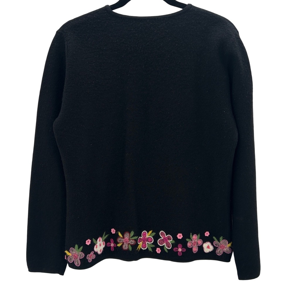 Northern Isles Wool Black Floral Embroidered Zip Up Cardigan Sweater Women Med - Picture 2 of 8